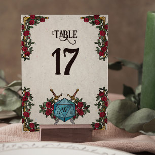 D20 Monogram Roses RPG Wedding Table Number
