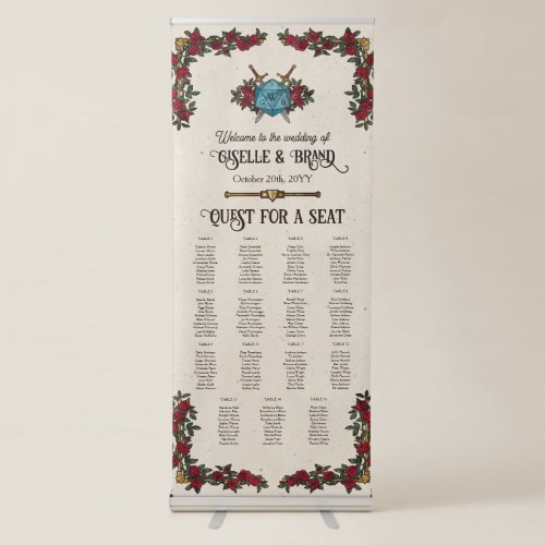 D20 Monogram RPG Wedding 15 Seating Chart Welcome Retractable Banner