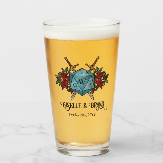 D20 Monogram RPG Wedding Keepsake Glass (Front Filled)