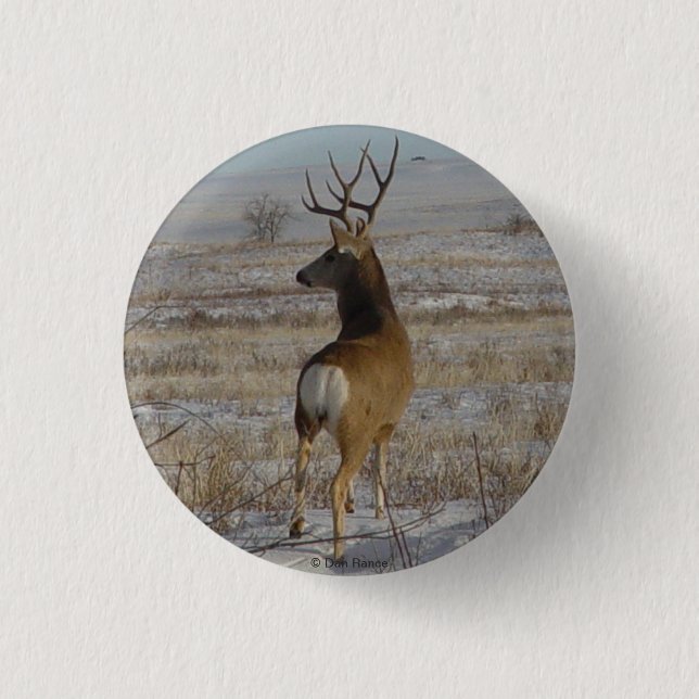 D20 Mule Deer Buck in Snow Button (Front)