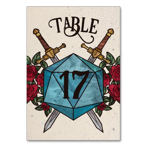 D20 Roses RPG Wedding Table Number