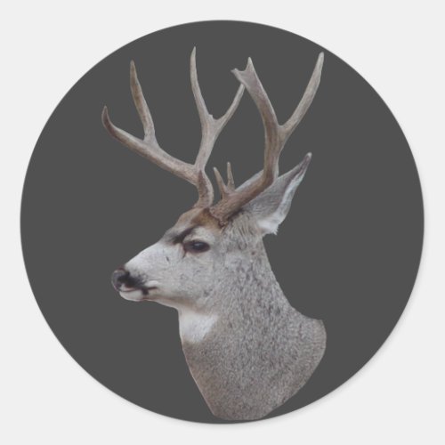 D27 Mule Deer Buck Head Classic Round Sticker