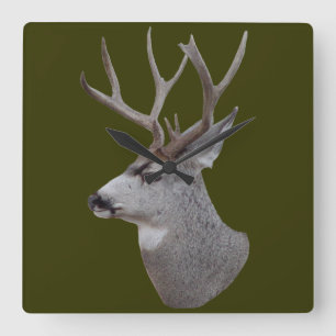 D27 Mule Deer Buck Head Shot Square Wall Clock