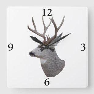 D27 Mule Deer Buck Head Square Wall Clock