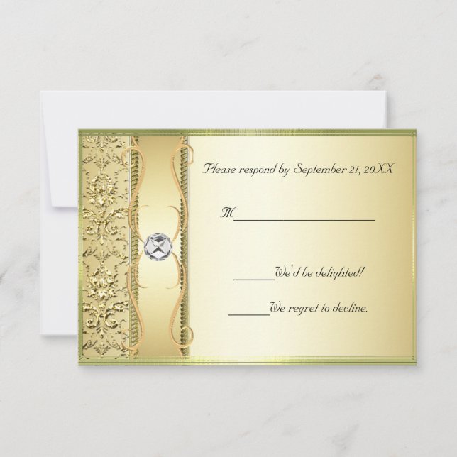D2 Gold on Gold Damask RSVP Card (Front)