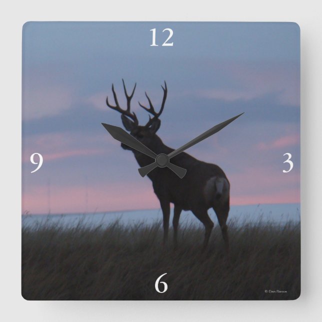 D3 Mule Deer Buck Sunrise Buck Square Wall Clock (Front)
