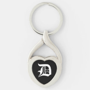 "D" Black Heart Keychain