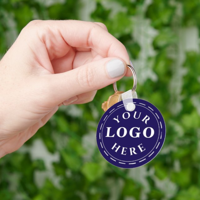 D Blue Logo Aluminum Circle Keychain with QR Code (Hand)
