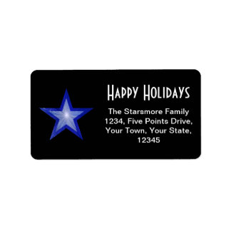 D Blue Star 'Happy Holidays' address label black