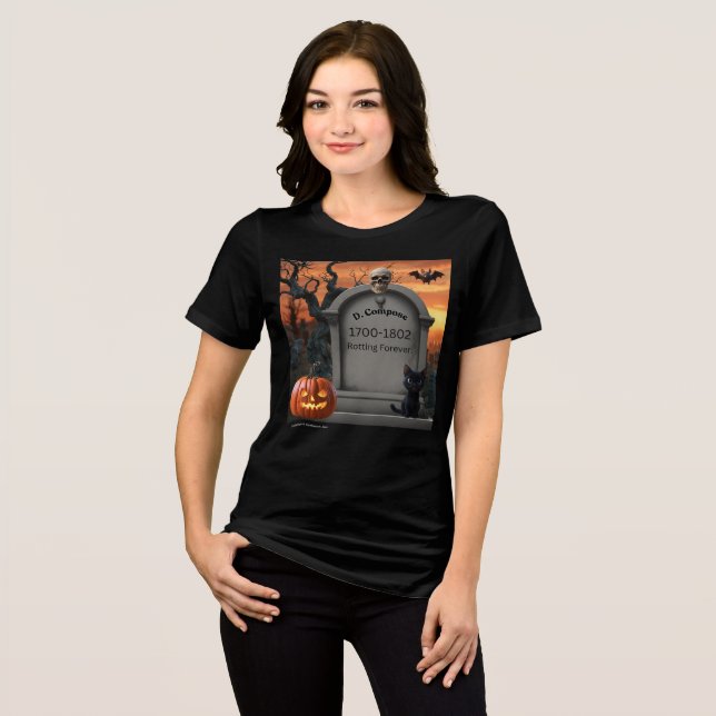 "D. Compose" Halloween Headstone Humor Tri-Blend Shirt (Front Full)