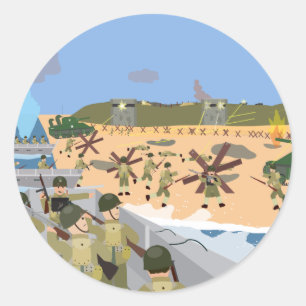 D-Day 1944 Omaha beach (Simple History) Classic Round Sticker