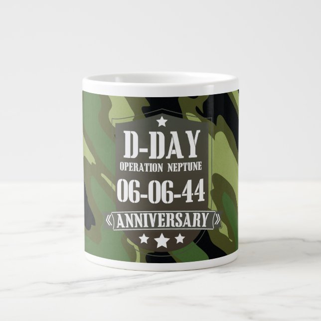 D-Day Anniversary Badge With camouflage Giant Coffee Mug (Front)