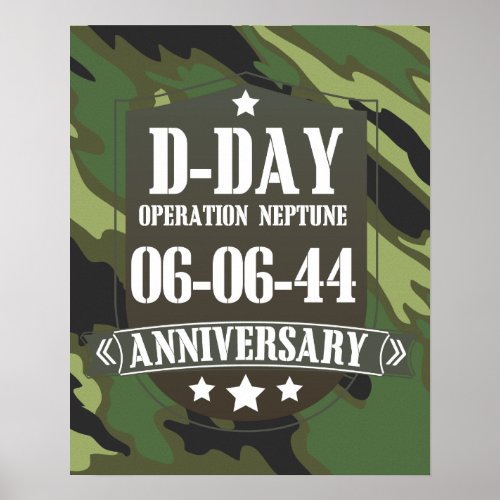 D_Day Anniversary Badge With camouflage Poster