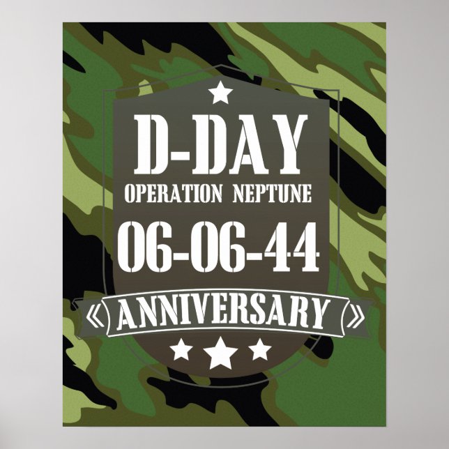 D-Day Anniversary Badge With camouflage Poster (Front)