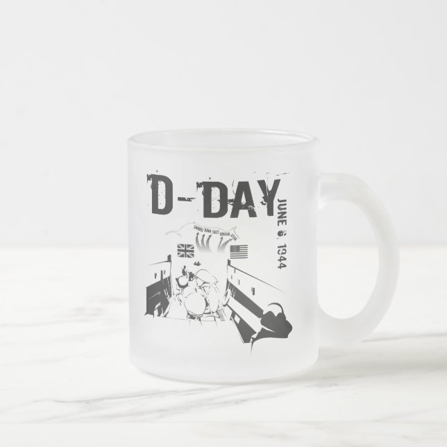 D-DAY June 6, 1944 Frosted Glass Coffee Mug (Right)