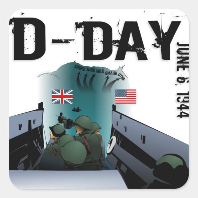 D-DAY June 6, 1944 Square Sticker (Front)