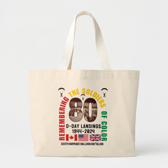 D-DAY LANDINGS 80th Anniversary African Americans Large Tote Bag (Front)