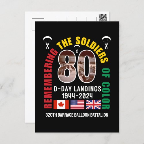 D_DAY LANDINGS 80th Anniversary Soldiers of Color  Postcard