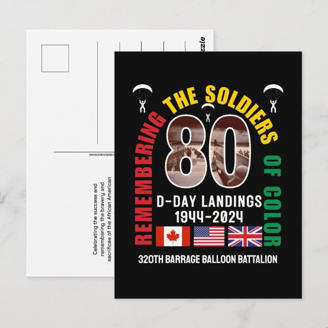 D-DAY LANDINGS 80th Anniversary Soldiers of Color  Postcard (Front/Back)