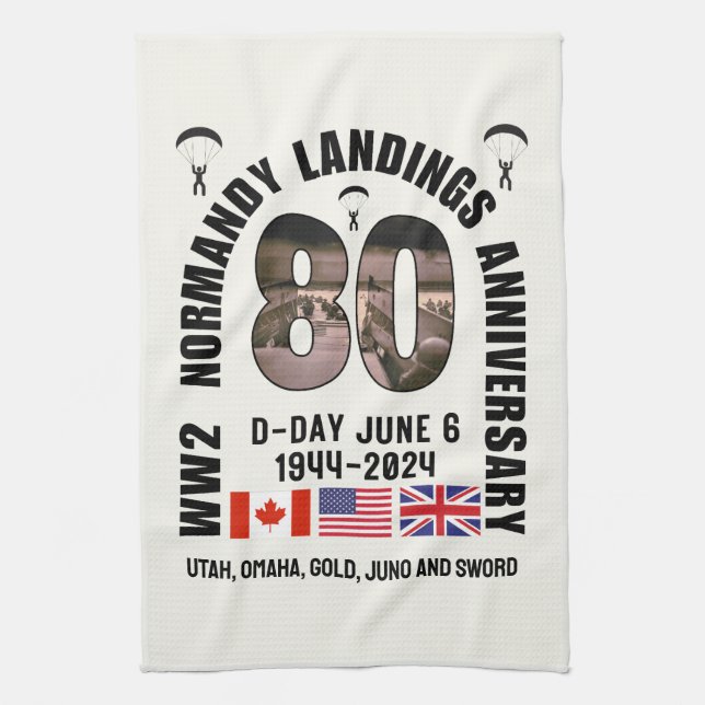 D-DAY NORMANDY LANDINGS WW2 80th Anniv Souvenir Kitchen Towel (Vertical)