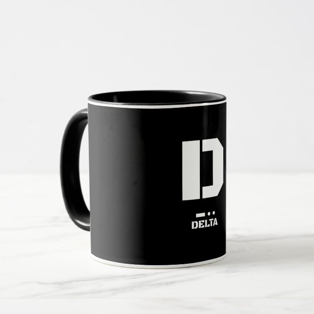 D (Delta) NATO Phonetic Alphabet & Morse Code Mug (Front Left)