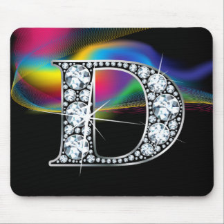 "D" Diamond Bling with Rainbow Swirl Mousepad