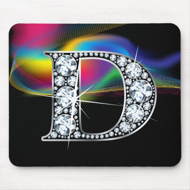 "D" Diamond Bling with Rainbow Swirl Mousepad (Front)