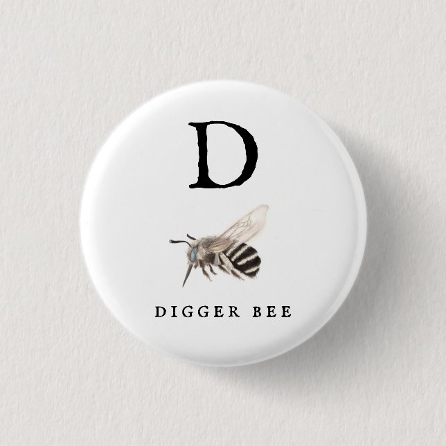"D" Digger Bee  Button (Front)