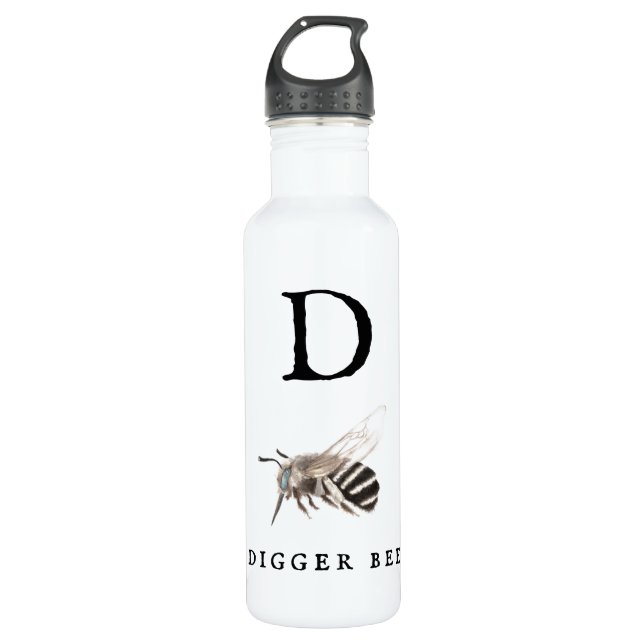 "D" Digger Bee Stainless Steel Water Bottle (Front)