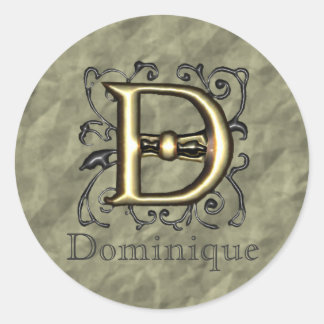 D - Embossed Vintage Monogram (Gold) Classic Round Sticker