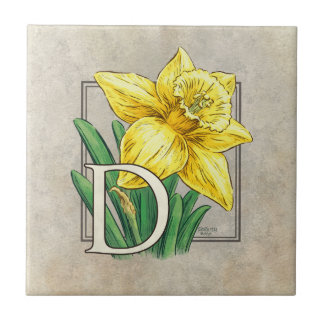 D for Daffodil Floral Monogram  Ceramic Tile