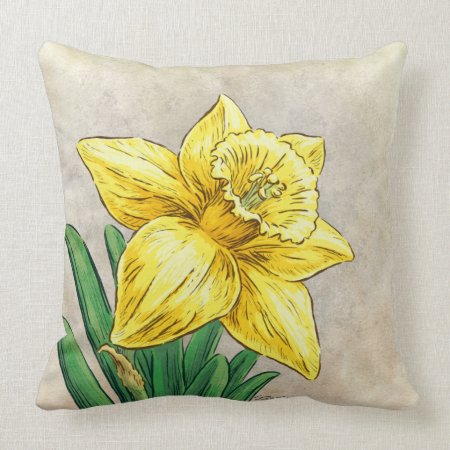 D For Daffodil Floral Monogram Throw Pillow
