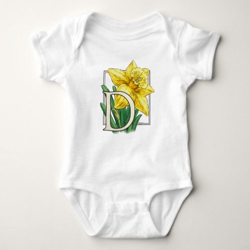 D for Daffodil Flower Monogram Baby Clothes Baby Bodysuit