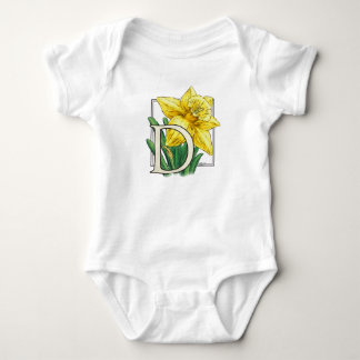 D for Daffodil Flower Monogram Baby Clothes Bodysuit
