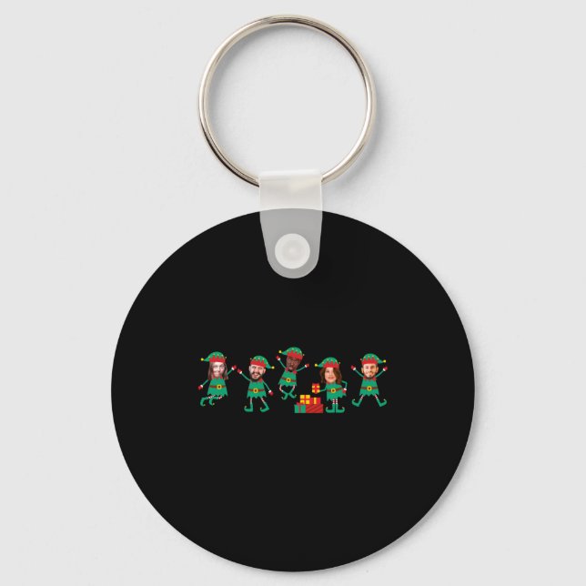 D Funny Face Photo Christmas Elf  Keychain (Front)
