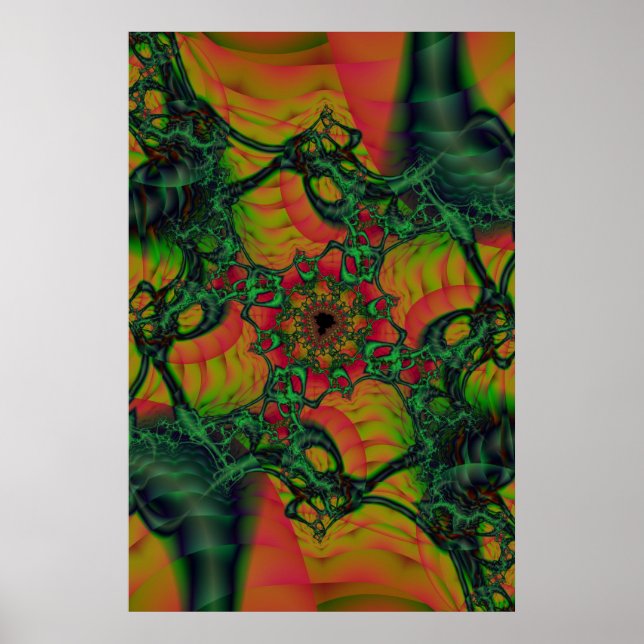 D | Green and Yellow Fractal Art Poster (Front)