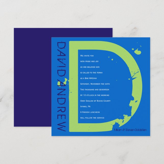 D Initial Collection Bar Bat Mitzvah Invitation (Front/Back)