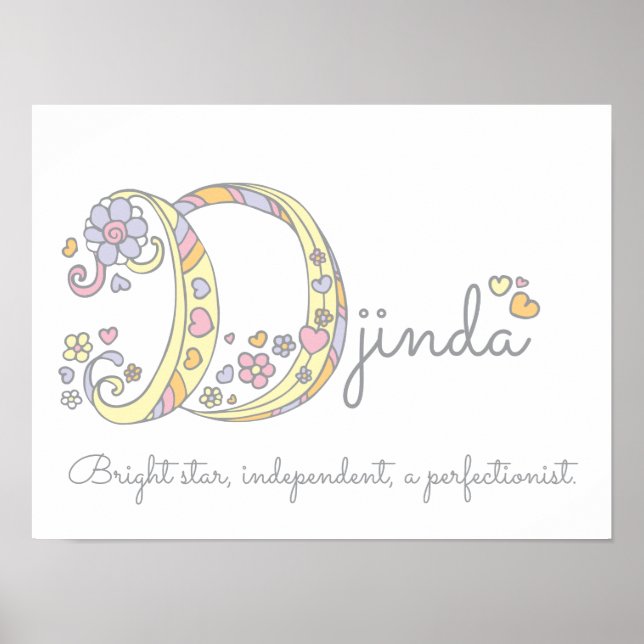 D initial Djinda girls name meaning poster (Front)