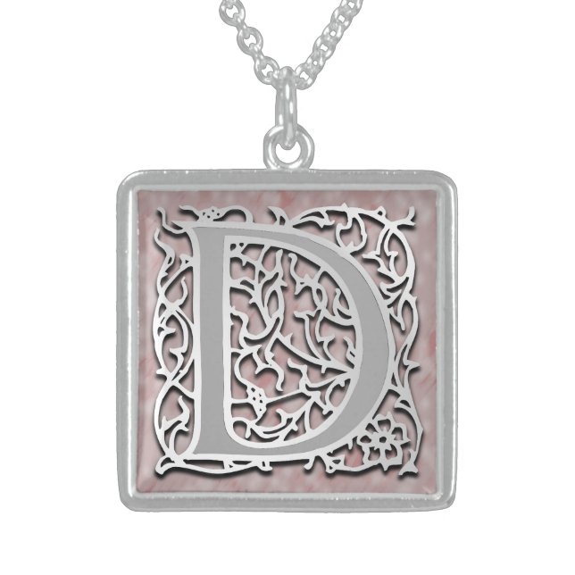D Initial Monogram "Silver Stone" Necklace (Front)