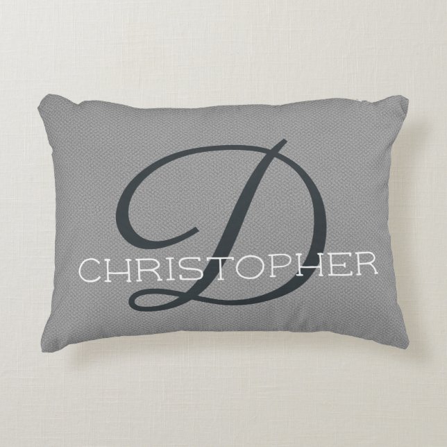D Initial Personalized Name Black White Gray Accent Pillow (Front)