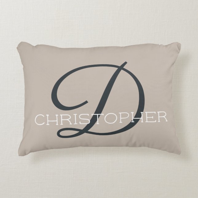 D Initial Personalized Name Taupe Tan Neutral Accent Pillow (Front)