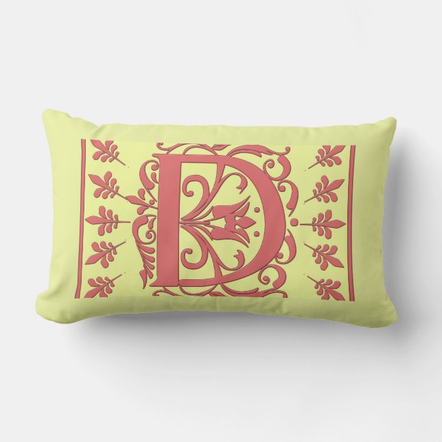 D INITIAL PILLOW - Pink D on YELLOW Background (Front)