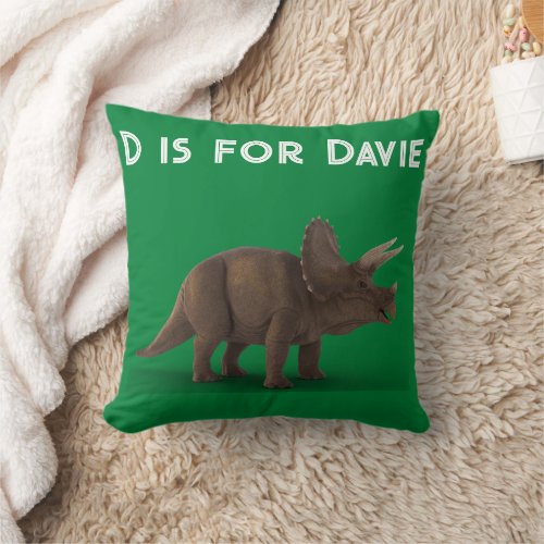 D is for Custom Name Dinosaur Throw Pillow