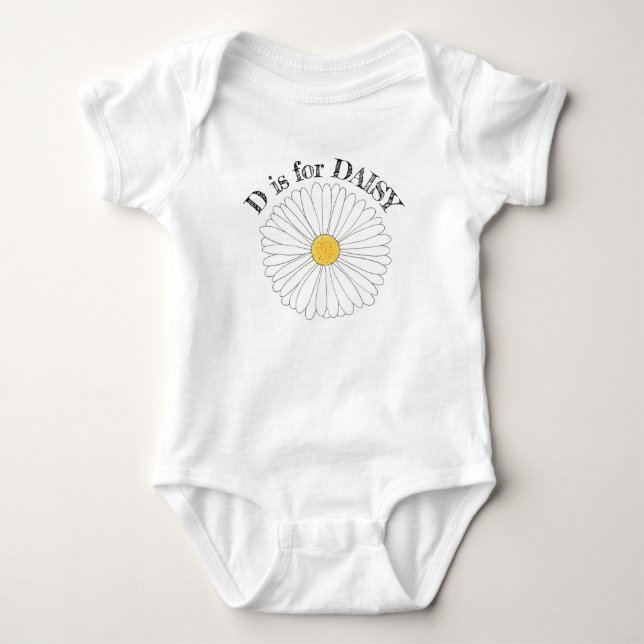 D is for DAISY Yellow White Flower Blossom ABCs Baby Bodysuit (Front)