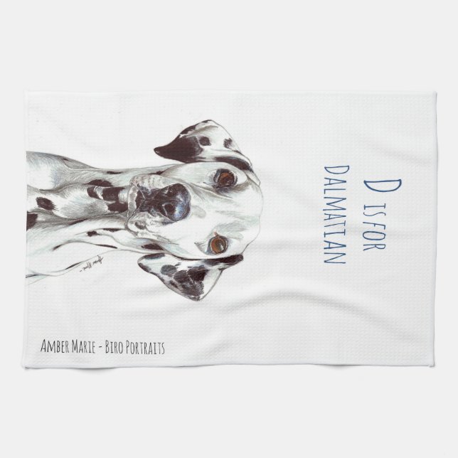 D is for Dalmatian - Black and White Towel (Horizontal)