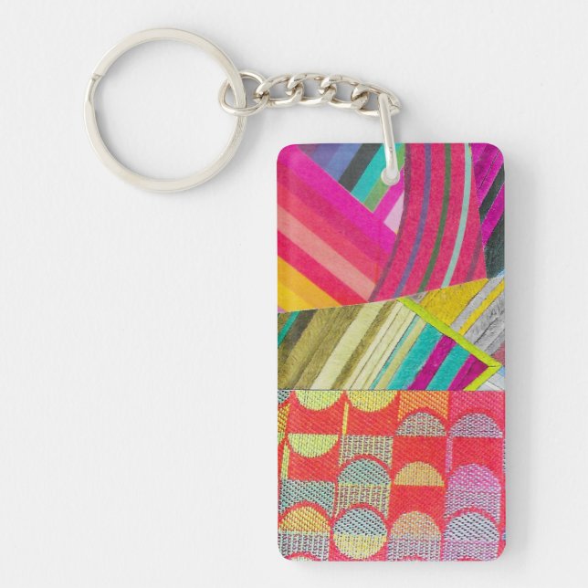 D is for diagonals and curves collage  keychain (Front)