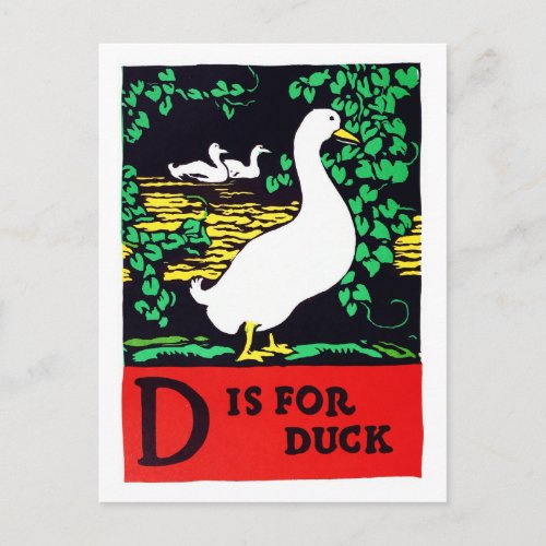 D is for Duck ABC 1923 Vintage Alphabet Postcard