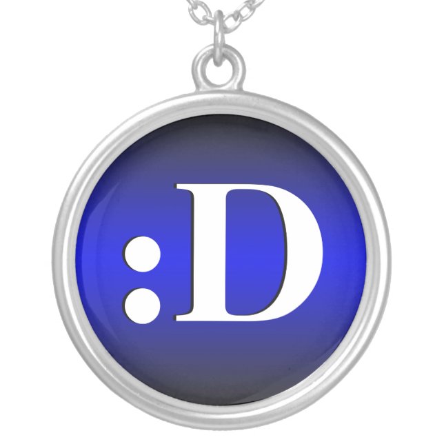 :D ~ Laughing Emoticon Royal Blue Necklace (Front)