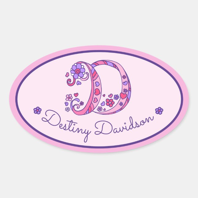D letter monogram custom name id pink stickers (Front)