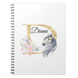 D letter personalized name monogram with horse   notebook
